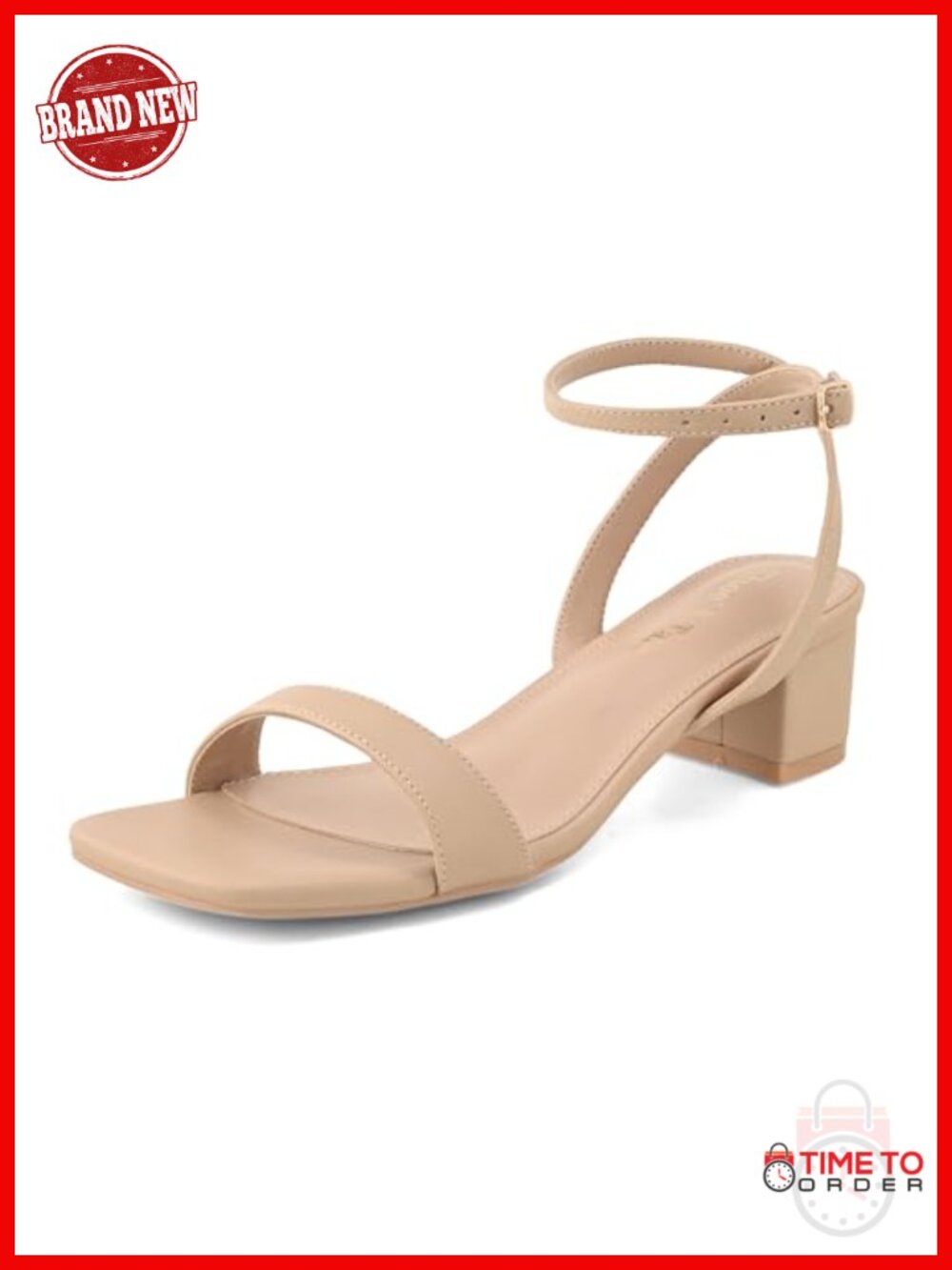 Women's 2" Block Heel Sandals Square Toe Ankle Strap Buckle Comfortable Dressy
